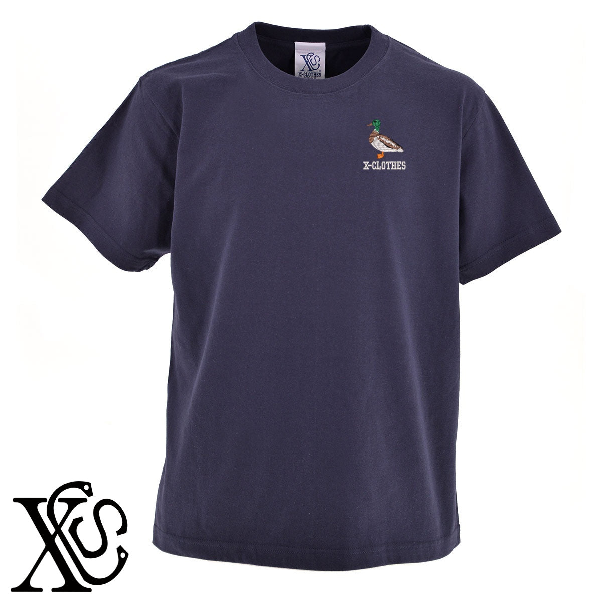 鴨3柄 刺繍 5.6oz 綿100% 半袖 Tシャツ メンズ レディース カットソー 大きいサイズあり【X-CLOTHES】オリジナル グッズ 刺繍 ワンポイント 雑貨【b 黒 紺 ブルー 赤 ワイン】【g 白 灰】 【6動物鳥魚-野鳥】
