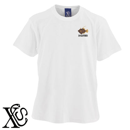 カワハギ2柄 刺繍 5.6oz 綿100% 半袖 Tシャツ メンズ レディース カットソー 大きいサイズあり【X-CLOTHES】オリジナル グッズ 刺繍 ワンポイント 雑貨【b 黒 紺 ブルー 赤 ワイン】【g 白 灰】 【6動物鳥魚-釣り魚】