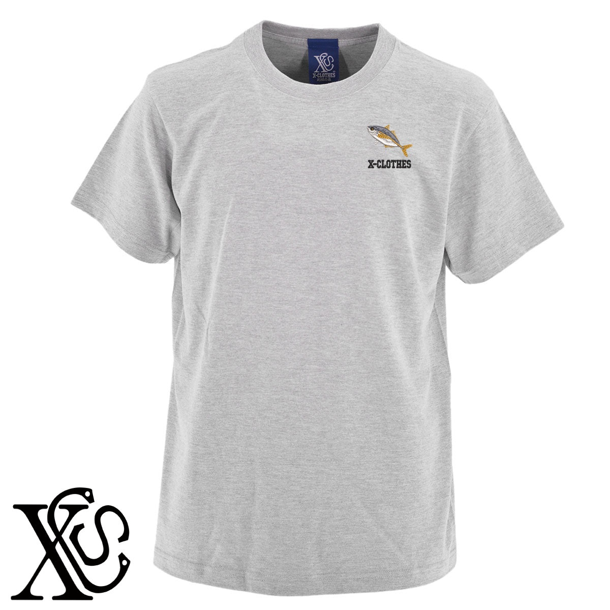 シマアジ2柄 刺繍 5.6oz 綿100% 半袖 Tシャツ メンズ レディース カットソー 大きいサイズあり【X-CLOTHES】オリジナル グッズ 刺繍 ワンポイント 雑貨【b 黒 紺 ブルー 赤 ワイン】【g 白 灰】 【6動物鳥魚-釣り魚】