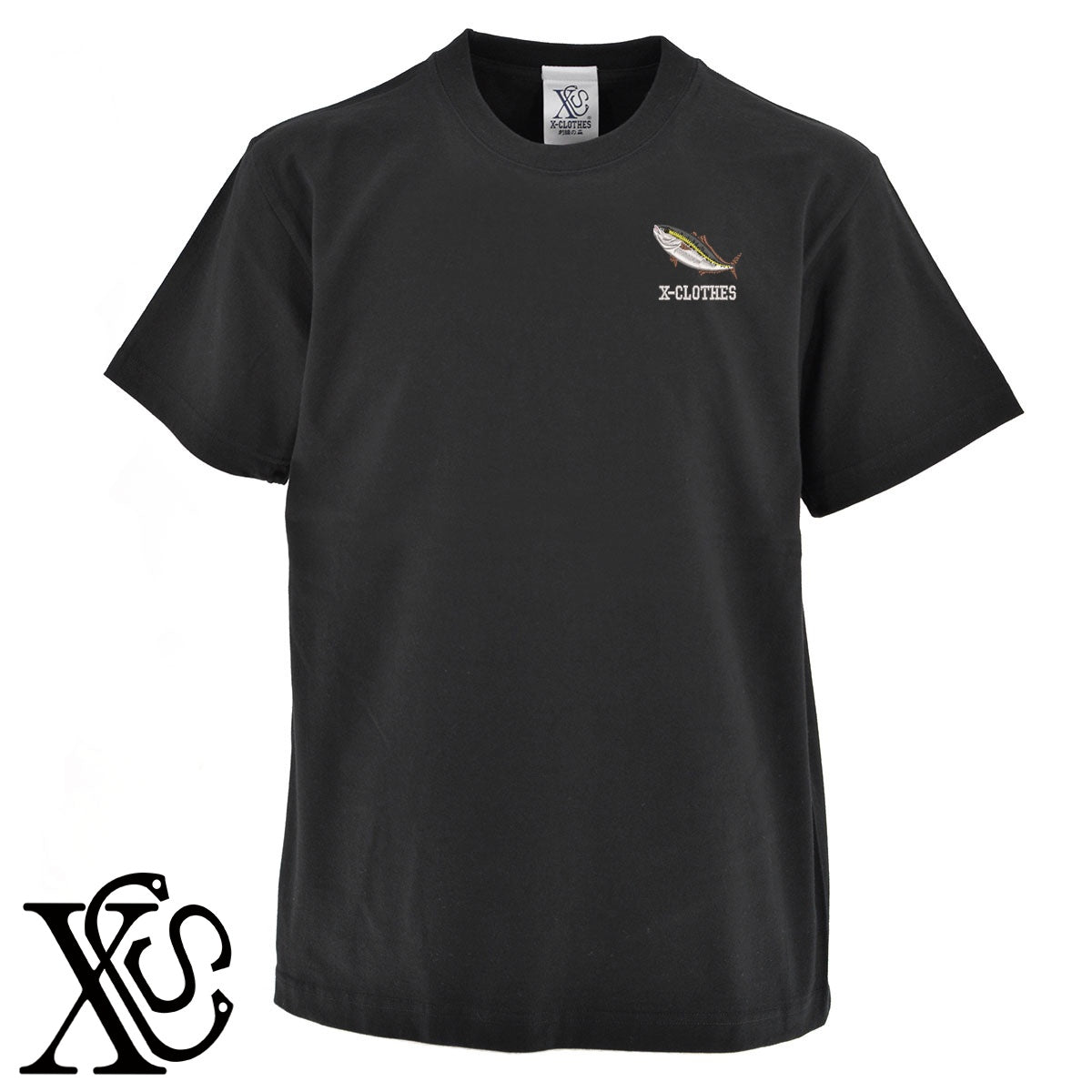 ブリ2柄 刺繍 5.6oz 綿100% 半袖 Tシャツ メンズ レディース カットソー 大きいサイズあり【X-CLOTHES】オリジナル グッズ 刺繍 ワンポイント 雑貨【b 黒 紺 ブルー 赤 ワイン】【g 白 灰】 【6動物鳥魚-釣り魚】