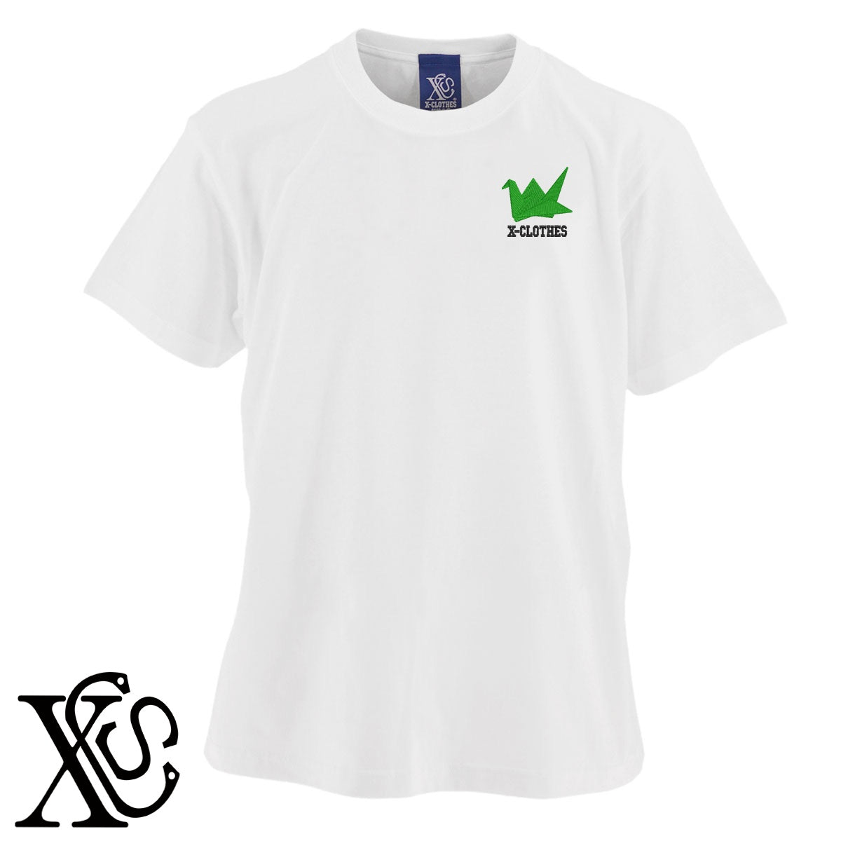 折紙2柄 刺繍 5.6oz 綿100% 半袖 Tシャツ メンズ レディース カットソー 大きいサイズあり【X-CLOTHES】オリジナル グッズ 刺繍 ワンポイント 雑貨【b 黒 紺 ブルー 赤 ワイン】【g 白 灰】 【7家紋お祝-ロゴ】