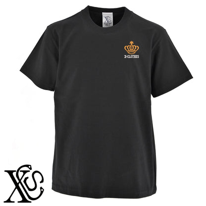 王冠3柄 刺繍 5.6oz 綿100% 半袖 Tシャツ メンズ レディース カットソー 大きいサイズあり【X-CLOTHES】オリジナル グッズ 刺繍 ワンポイント 雑貨【b 黒 紺 ブルー 赤 ワイン】【g 白 灰】 【7家紋お祝-ロゴ】
