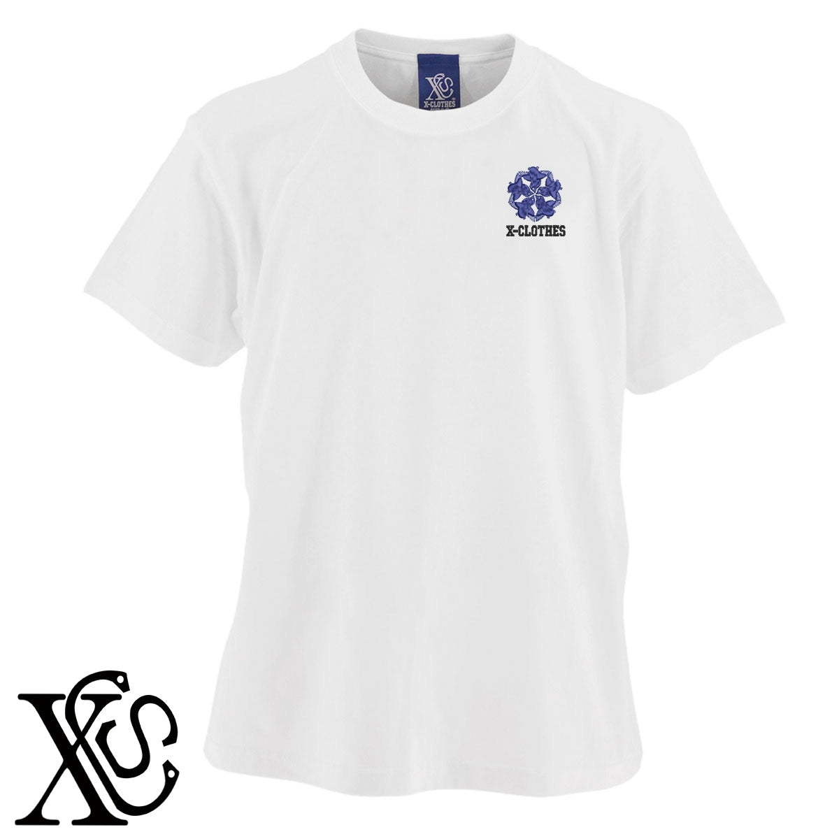 五つ千鳥2柄 刺繍 5.6oz 綿100% 半袖 Tシャツ メンズ レディース カットソー 大きいサイズあり【X-CLOTHES】オリジナル グッズ 刺繍 ワンポイント 雑貨【b 黒 紺 ブルー 赤 ワイン】【g 白 灰】 【7家紋お祝-伝統模様】