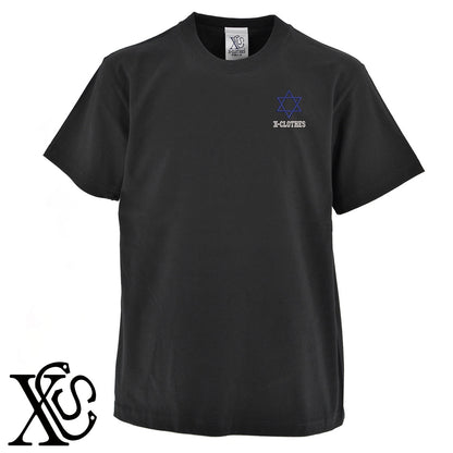 六芒星2柄 刺繍 5.6oz 綿100% 半袖 Tシャツ メンズ レディース カットソー 大きいサイズあり【X-CLOTHES】オリジナル グッズ 刺繍 ワンポイント 雑貨【b 黒 紺 ブルー 赤 ワイン】【g 白 灰】 【7家紋お祝-伝統模様】