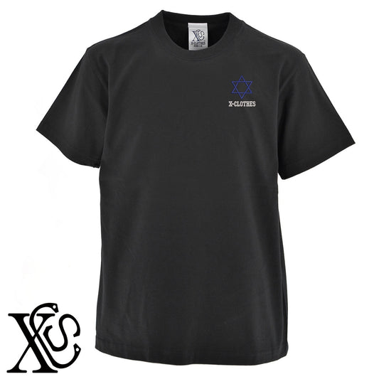 六芒星2柄 刺繍 5.6oz 綿100% 半袖 Tシャツ メンズ レディース カットソー 大きいサイズあり【X-CLOTHES】オリジナル グッズ 刺繍 ワンポイント 雑貨【b 黒 紺 ブルー 赤 ワイン】【g 白 灰】 【7家紋お祝-伝統模様】