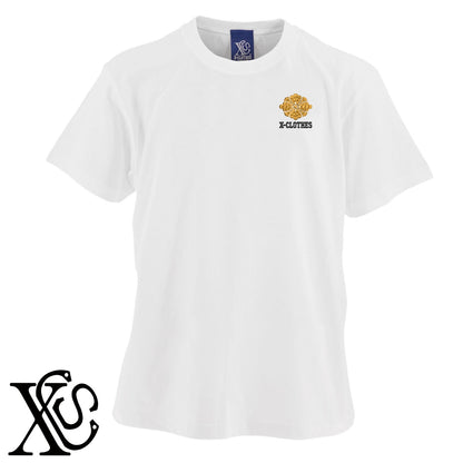 77剣花菱柄 刺繍 5.6oz 綿100% 半袖 Tシャツ メンズ レディース カットソー 大きいサイズあり【X-CLOTHES】オリジナル グッズ 刺繍 ワンポイント 雑貨【b 黒 紺 ブルー 赤 ワイン】【g 白 灰】 【7家紋お祝-家紋41-80】