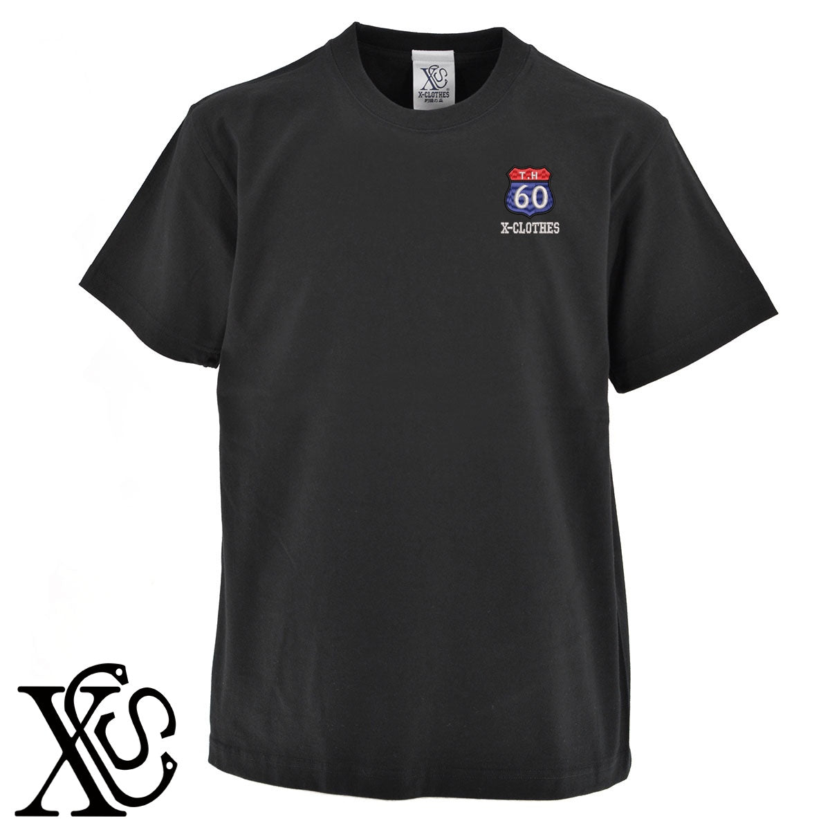標識2柄 刺繍 5.6oz 綿100% 半袖 Tシャツ メンズ レディース カットソー 大きいサイズあり【X-CLOTHES】オリジナル グッズ 刺繍 ワンポイント 雑貨【b 黒 紺 ブルー 赤 ワイン】【g 白 灰】 【7家紋お祝-長寿祝い】