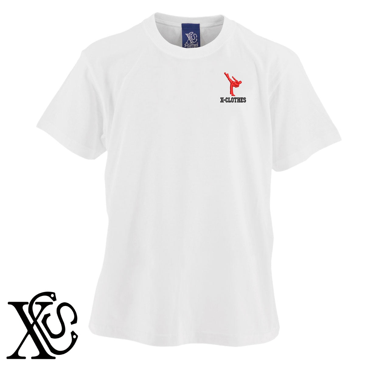 空手2柄 刺繍 5.6oz 綿100% 半袖 Tシャツ メンズ レディース カットソー 大きいサイズあり【X-CLOTHES】オリジナル グッズ 刺繍 ワンポイント 雑貨【b 黒 紺 ブルー 赤 ワイン】【g 白 灰】 【8競技音楽-格闘技】