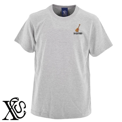 ギター2柄 刺繍 5.6oz 綿100% 半袖 Tシャツ メンズ レディース カットソー 大きいサイズあり【X-CLOTHES】オリジナル グッズ 刺繍 ワンポイント 雑貨【b 黒 紺 ブルー 赤 ワイン】【g 白 灰】 【8競技音楽-音楽】