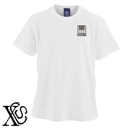 ピアノ2柄 刺繍 5.6oz 綿100% 半袖 Tシャツ メンズ レディース カットソー 大きいサイズあり【X-CLOTHES】オリジナル グッズ 刺繍 ワンポイント 雑貨【b 黒 紺 ブルー 赤 ワイン】【g 白 灰】 【8競技音楽-音楽】