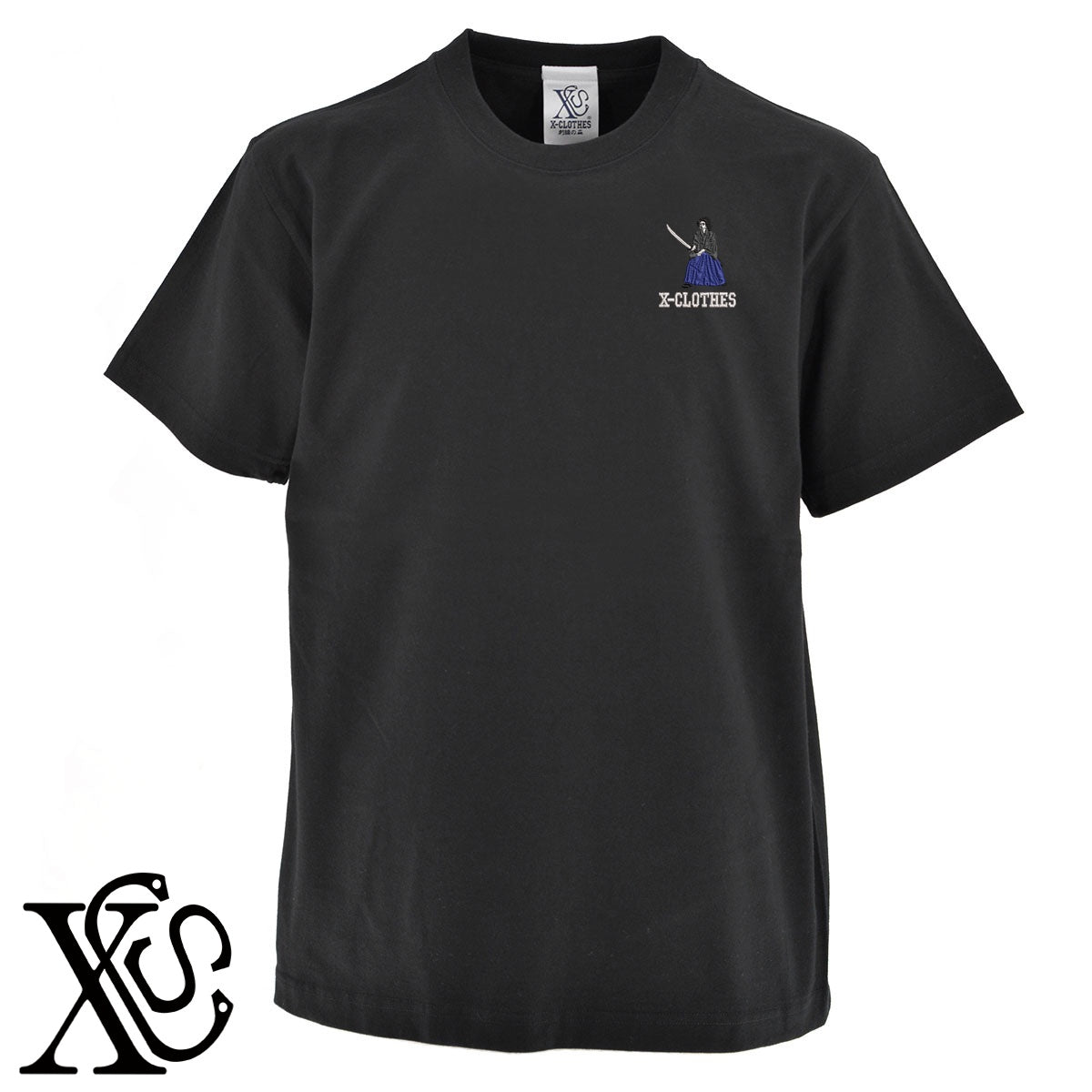 侍3柄 刺繍 5.6oz 綿100% 半袖 Tシャツ メンズ レディース カットソー 大きいサイズあり【X-CLOTHES】オリジナル グッズ 刺繍 ワンポイント 雑貨【b 黒 紺 ブルー 赤 ワイン】【g 白 灰】 【9趣味料理-人物】