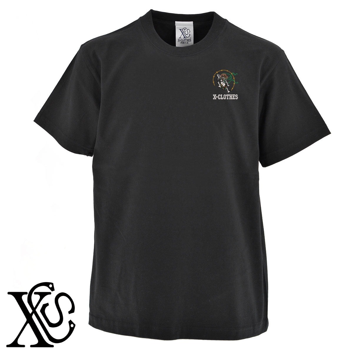雷神2柄 刺繍 5.6oz 綿100% 半袖 Tシャツ メンズ レディース カットソー 大きいサイズあり【X-CLOTHES】オリジナル グッズ 刺繍 ワンポイント 雑貨【b 黒 紺 ブルー 赤 ワイン】【g 白 灰】 【9趣味料理-人物】