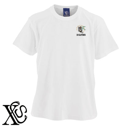 雷神2柄 刺繍 5.6oz 綿100% 半袖 Tシャツ メンズ レディース カットソー 大きいサイズあり【X-CLOTHES】オリジナル グッズ 刺繍 ワンポイント 雑貨【b 黒 紺 ブルー 赤 ワイン】【g 白 灰】 【9趣味料理-人物】