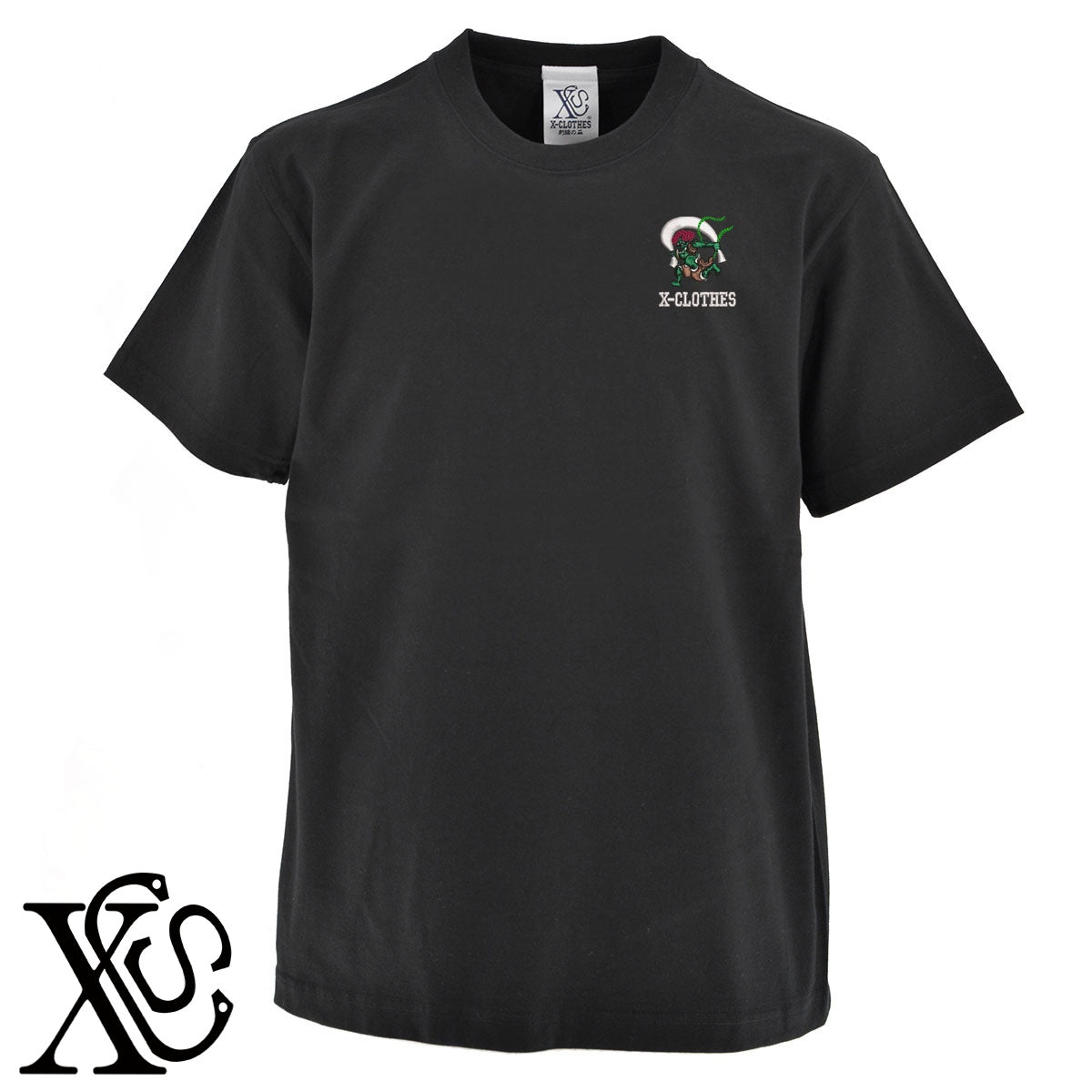 風神2柄 刺繍 5.6oz 綿100% 半袖 Tシャツ メンズ レディース カットソー 大きいサイズあり【X-CLOTHES】オリジナル グッズ 刺繍 ワンポイント 雑貨【b 黒 紺 ブルー 赤 ワイン】【g 白 灰】 【9趣味料理-人物】