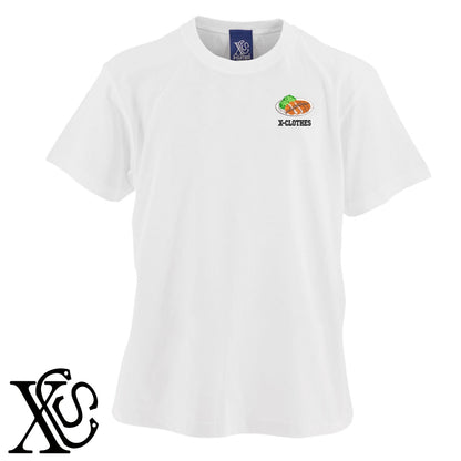 とんかつ2柄 刺繍 5.6oz 綿100% 半袖 Tシャツ メンズ レディース カットソー 大きいサイズあり【X-CLOTHES】オリジナル グッズ 刺繍 ワンポイント 雑貨【b 黒 紺 ブルー 赤 ワイン】【g 白 灰】 【9趣味料理-料理】