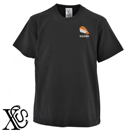 寿司エビ2柄 刺繍 5.6oz 綿100% 半袖 Tシャツ メンズ レディース カットソー 大きいサイズあり【X-CLOTHES】オリジナル グッズ 刺繍 ワンポイント 雑貨【b 黒 紺 ブルー 赤 ワイン】【g 白 灰】 【9趣味料理-料理】
