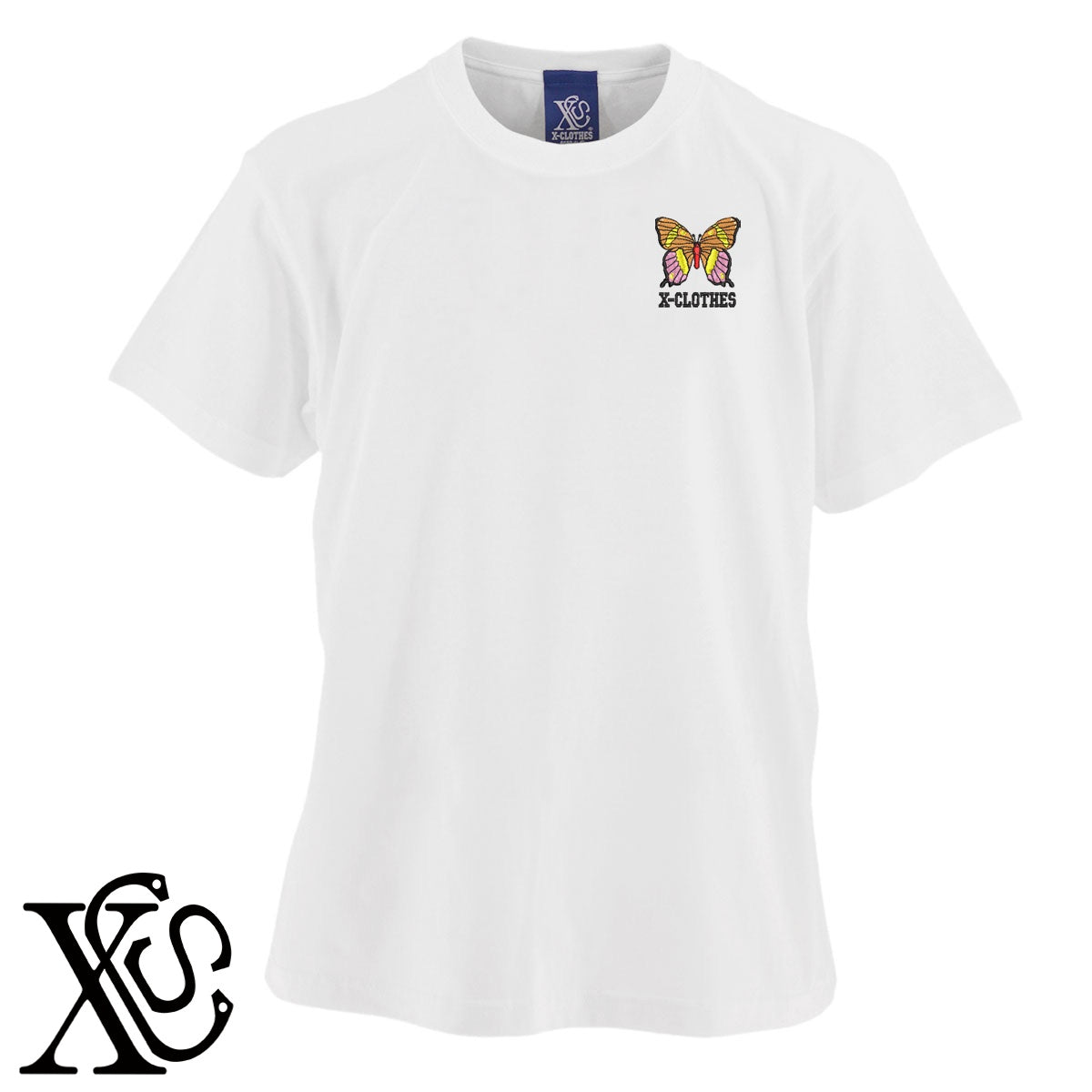 蝶10柄 刺繍 5.6oz 綿100% 半袖 Tシャツ メンズ レディース カットソー 大きいサイズあり【X-CLOTHES】オリジナル グッズ 刺繍 ワンポイント 雑貨【b 黒 紺 ブルー 赤 ワイン】【g 白 灰】 【9趣味料理-昆虫】