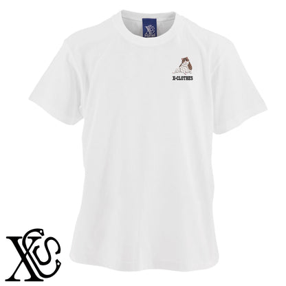 動けないニャン2柄 刺繍 5.6oz 綿100% 半袖 Tシャツ メンズ レディース カットソー 大きいサイズあり【X-CLOTHES】オリジナル グッズ 刺繍 ワンポイント 雑貨【b 黒 紺 ブルー 赤 ワイン】【g 白 灰】 【9趣味料理-笑える】