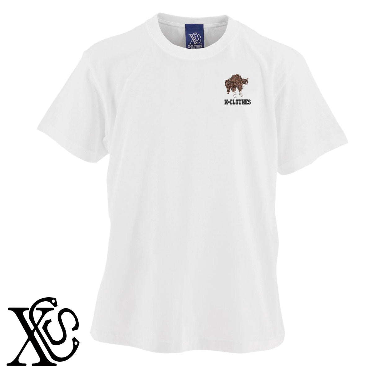 怒るニャン2柄 刺繍 5.6oz 綿100% 半袖 Tシャツ メンズ レディース カットソー 大きいサイズあり【X-CLOTHES】オリジナル グッズ 刺繍 ワンポイント 雑貨【b 黒 紺 ブルー 赤 ワイン】【g 白 灰】 【9趣味料理-笑える】