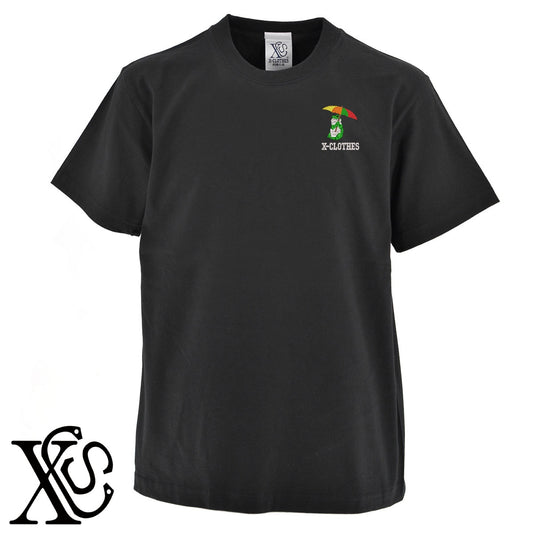雨カエル2柄 刺繍 5.6oz 綿100% 半袖 Tシャツ メンズ レディース カットソー 大きいサイズあり【X-CLOTHES】オリジナル グッズ 刺繍 ワンポイント 雑貨【b 黒 紺 ブルー 赤 ワイン】【g 白 灰】 【9趣味料理-笑える】