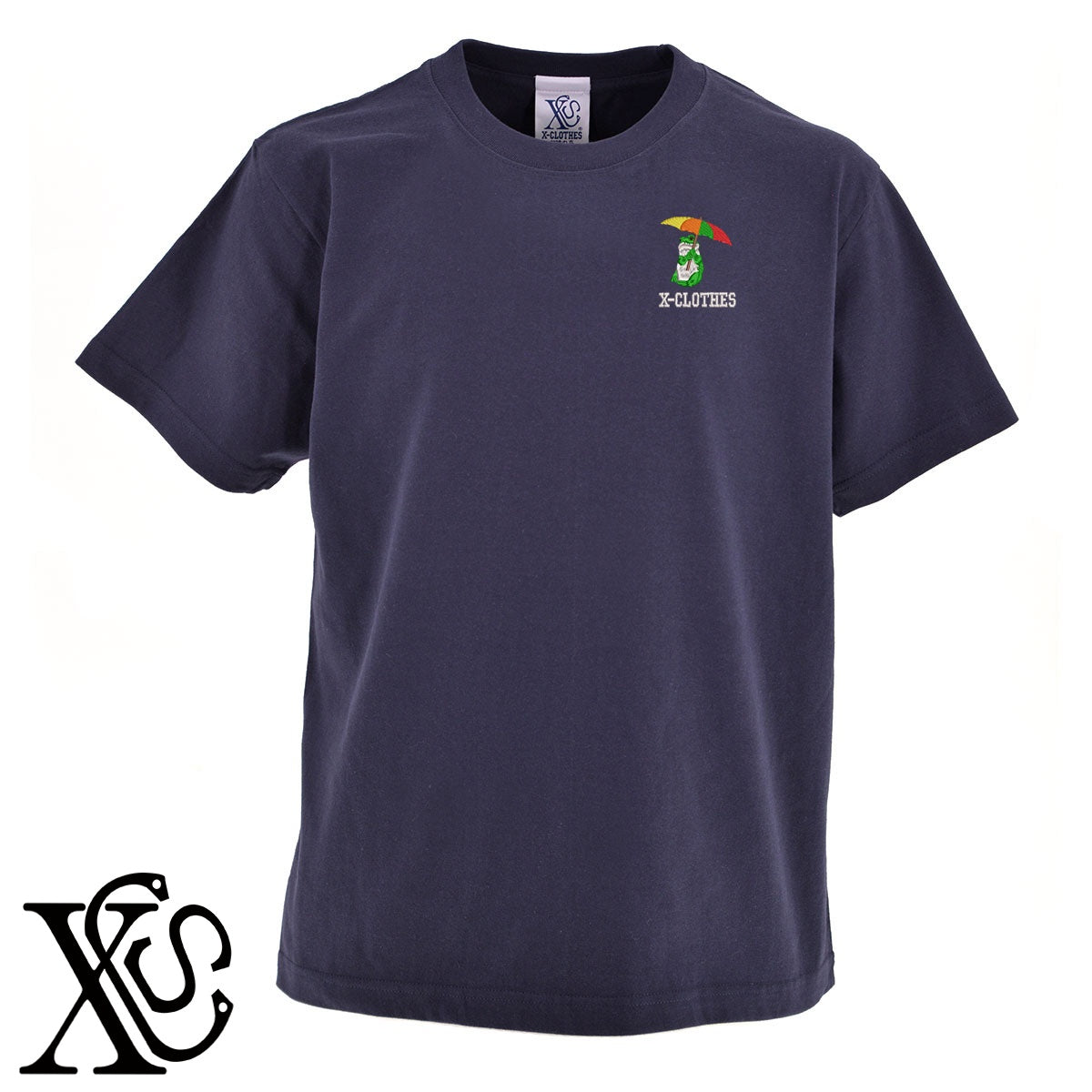 雨カエル2柄 刺繍 5.6oz 綿100% 半袖 Tシャツ メンズ レディース カットソー 大きいサイズあり【X-CLOTHES】オリジナル グッズ 刺繍 ワンポイント 雑貨【b 黒 紺 ブルー 赤 ワイン】【g 白 灰】 【9趣味料理-笑える】