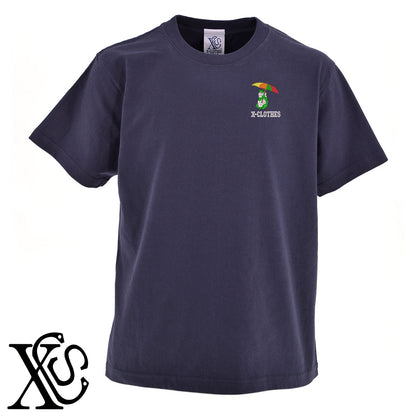 雨カエル2柄 刺繍 5.6oz 綿100% 半袖 Tシャツ メンズ レディース カットソー 大きいサイズあり【X-CLOTHES】オリジナル グッズ 刺繍 ワンポイント 雑貨【b 黒 紺 ブルー 赤 ワイン】【g 白 灰】 【9趣味料理-笑える】