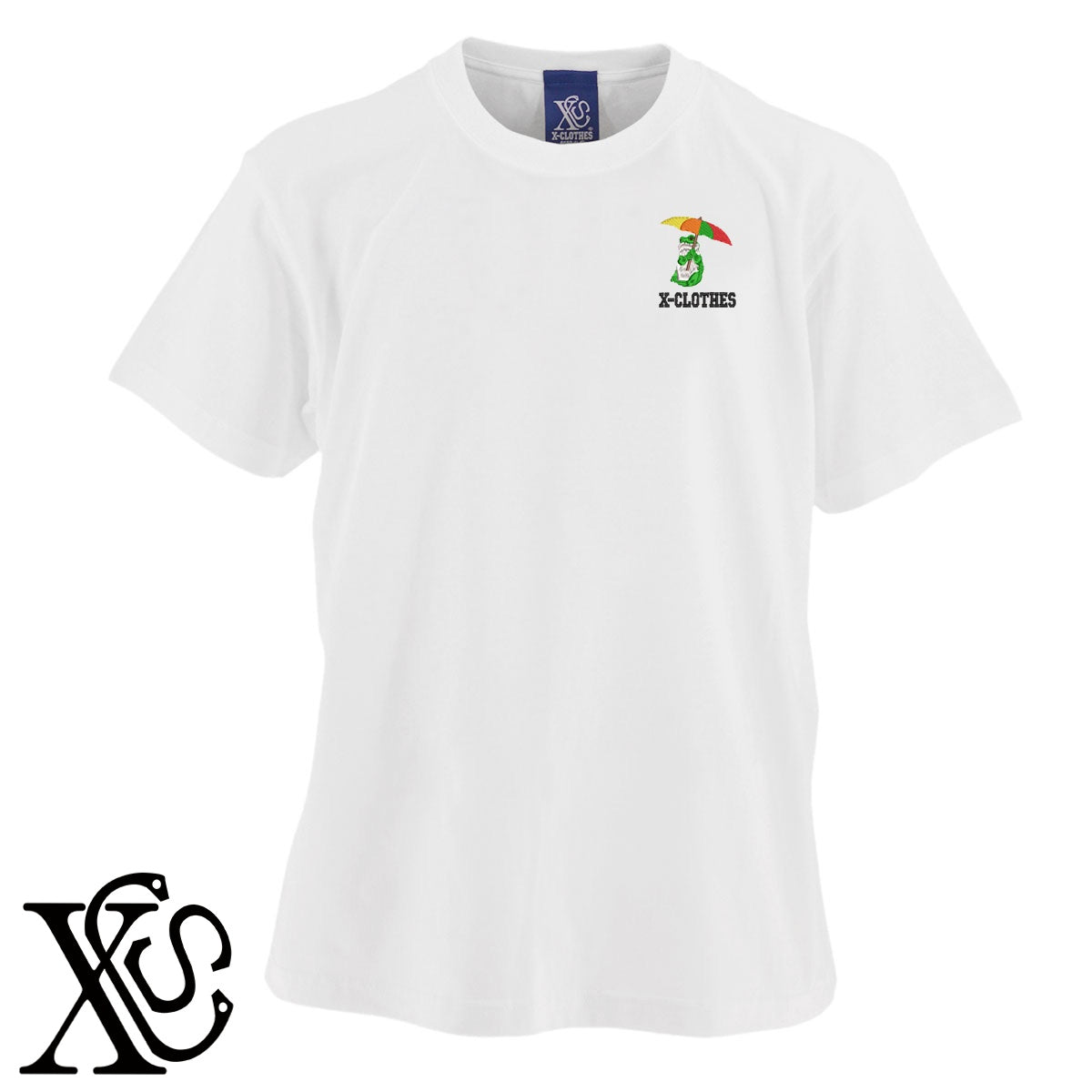 雨カエル2柄 刺繍 5.6oz 綿100% 半袖 Tシャツ メンズ レディース カットソー 大きいサイズあり【X-CLOTHES】オリジナル グッズ 刺繍 ワンポイント 雑貨【b 黒 紺 ブルー 赤 ワイン】【g 白 灰】 【9趣味料理-笑える】