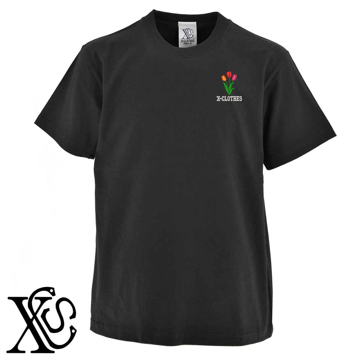 チューリップ2柄 刺繍 5.6oz 綿100% 半袖 Tシャツ メンズ レディース カットソー 大きいサイズあり【X-CLOTHES】オリジナル グッズ 刺繍 ワンポイント 雑貨【b 黒 紺 ブルー 赤 ワイン】【g 白 灰】 【9趣味料理-花】
