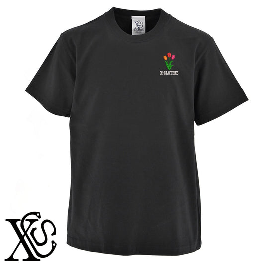 チューリップ2柄 刺繍 5.6oz 綿100% 半袖 Tシャツ メンズ レディース カットソー 大きいサイズあり【X-CLOTHES】オリジナル グッズ 刺繍 ワンポイント 雑貨【b 黒 紺 ブルー 赤 ワイン】【g 白 灰】 【9趣味料理-花】