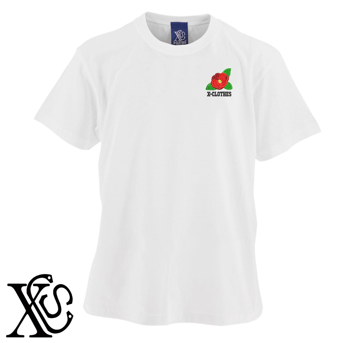 椿2柄 刺繍 5.6oz 綿100% 半袖 Tシャツ メンズ レディース カットソー 大きいサイズあり【X-CLOTHES】オリジナル グッズ 刺繍 ワンポイント 雑貨【b 黒 紺 ブルー 赤 ワイン】【g 白 灰】 【9趣味料理-花】