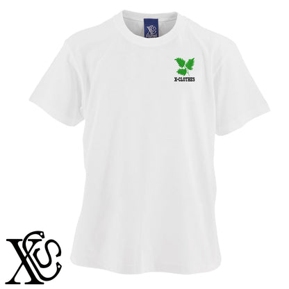 葉っぱ4柄 刺繍 5.6oz 綿100% 半袖 Tシャツ メンズ レディース カットソー 大きいサイズあり【X-CLOTHES】オリジナル グッズ 刺繍 ワンポイント 雑貨【b 黒 紺 ブルー 赤 ワイン】【g 白 灰】 【9趣味料理-花】
