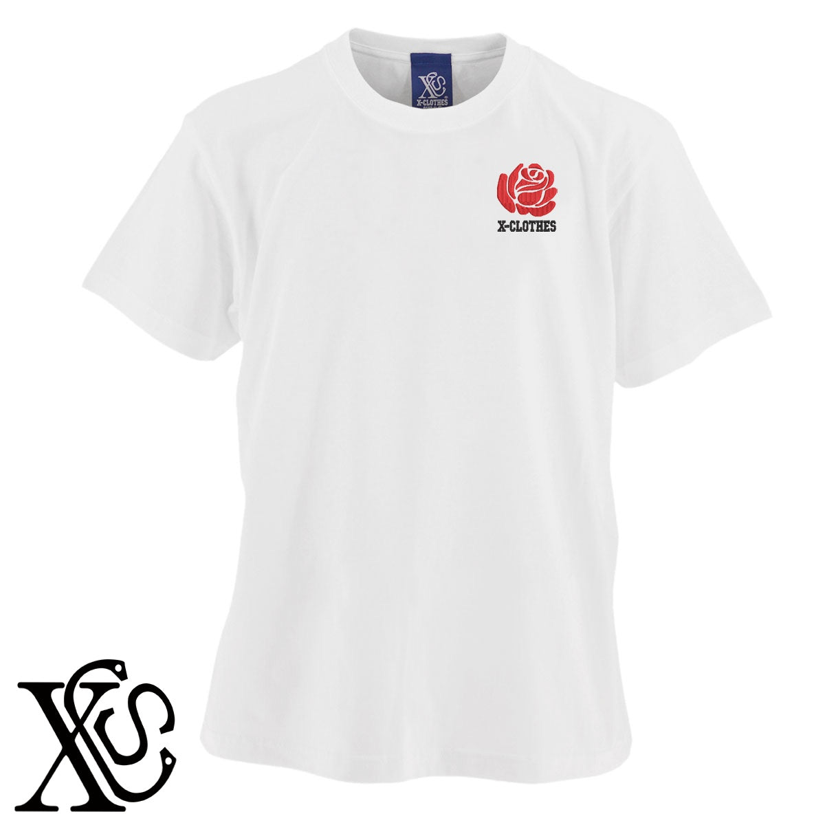 薔薇2柄 刺繍 5.6oz 綿100% 半袖 Tシャツ メンズ レディース カットソー 大きいサイズあり【X-CLOTHES】オリジナル グッズ 刺繍 ワンポイント 雑貨【b 黒 紺 ブルー 赤 ワイン】【g 白 灰】 【9趣味料理-花】