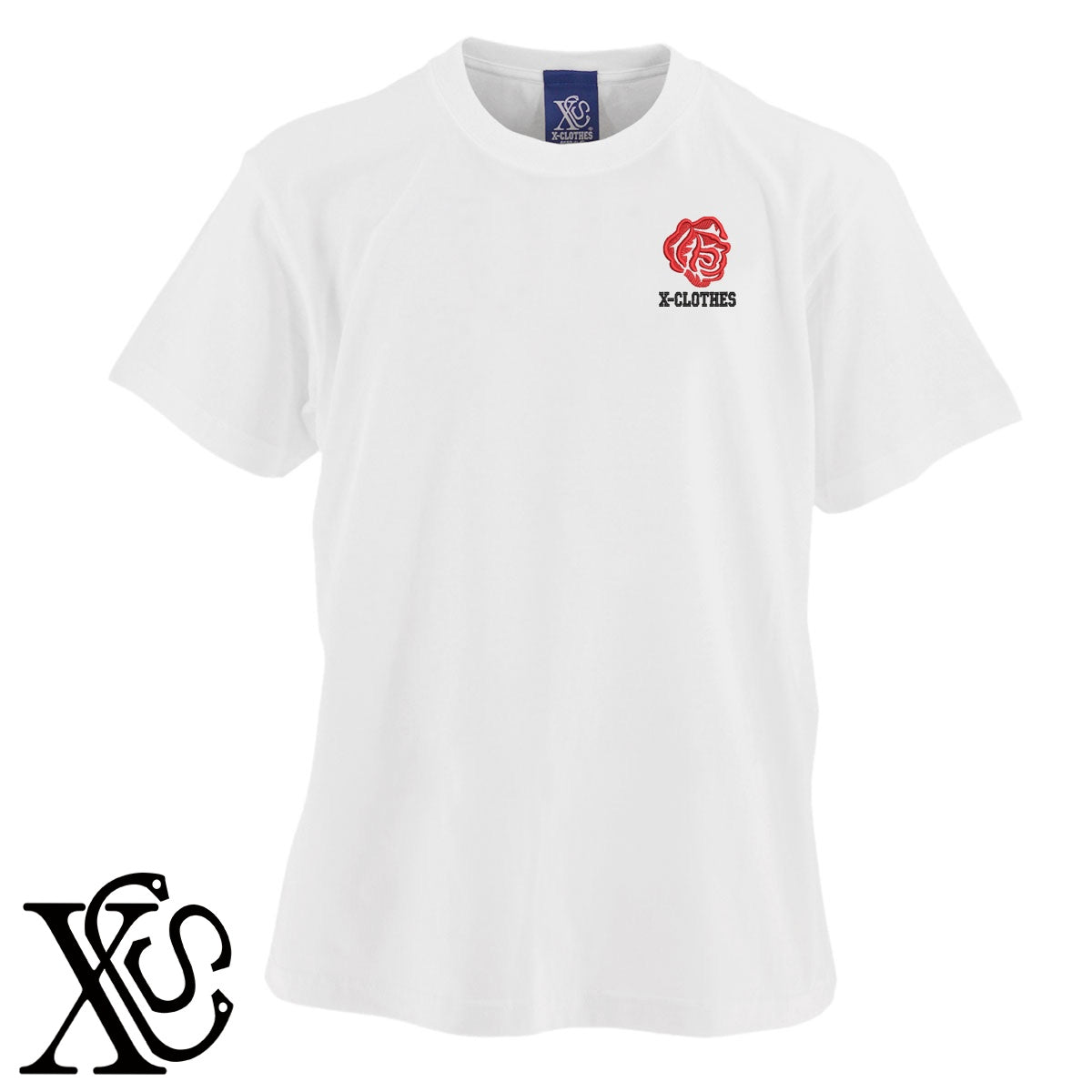 薔薇4柄 刺繍 5.6oz 綿100% 半袖 Tシャツ メンズ レディース カットソー 大きいサイズあり【X-CLOTHES】オリジナル グッズ 刺繍 ワンポイント 雑貨【b 黒 紺 ブルー 赤 ワイン】【g 白 灰】 【9趣味料理-花】