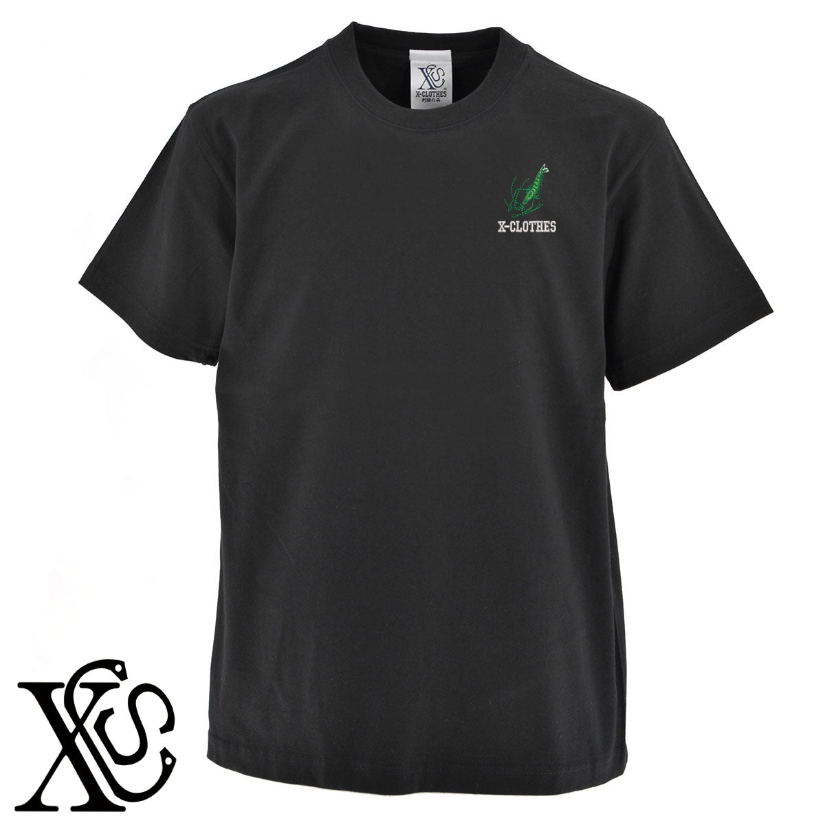 海老2柄 刺繍 5.6oz 綿100% 半袖 Tシャツ メンズ レディース カットソー 大きいサイズあり【X-CLOTHES】オリジナル グッズ 刺繍 ワンポイント 雑貨【b 黒 紺 ブルー 赤 ワイン】【g 白 灰】 【9趣味料理-観賞魚】