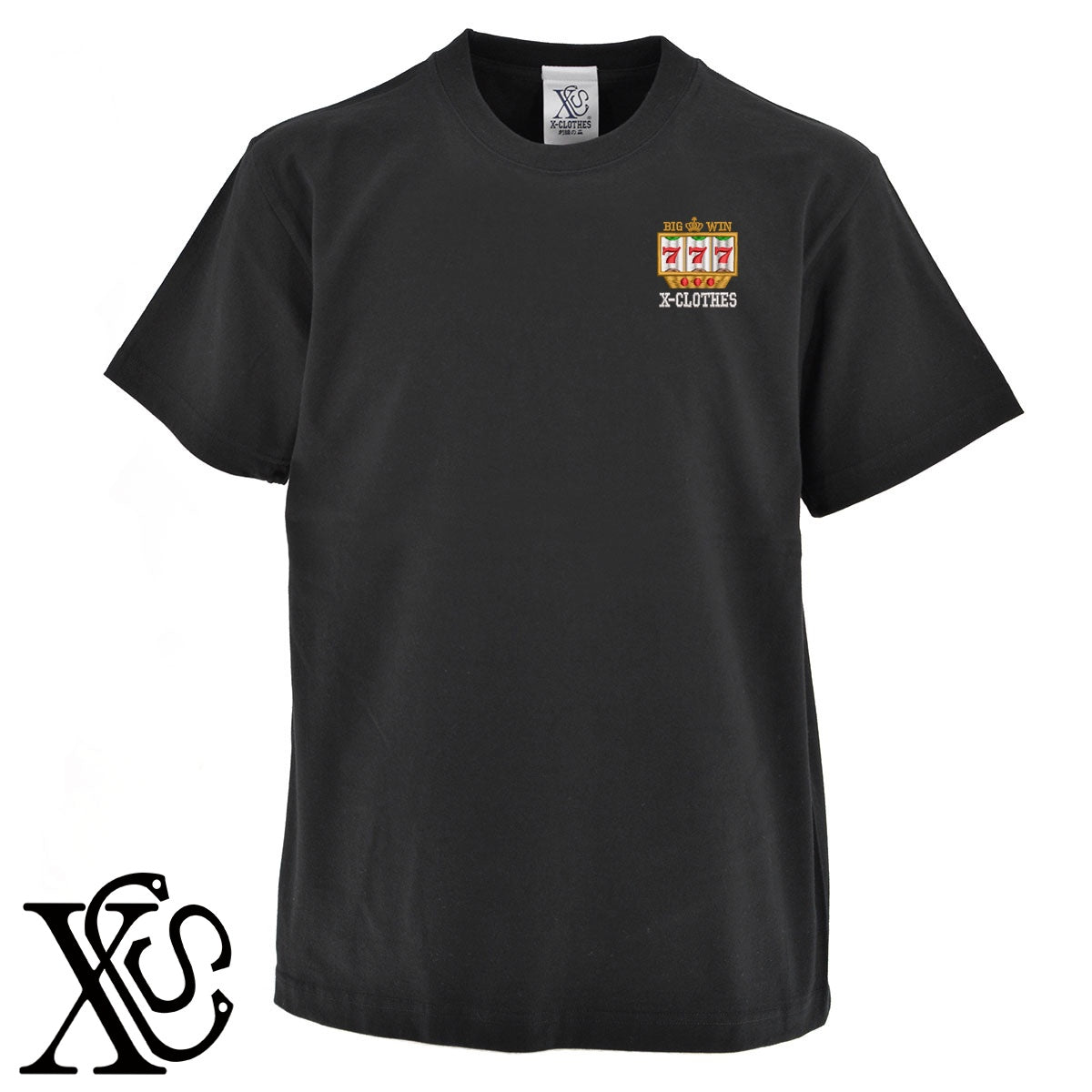 スロット2柄 刺繍 5.6oz 綿100% 半袖 Tシャツ メンズ レディース カットソー 大きいサイズあり【X-CLOTHES】オリジナル グッズ 刺繍 ワンポイント 雑貨【b 黒 紺 ブルー 赤 ワイン】【g 白 灰】 【9趣味料理-趣味】