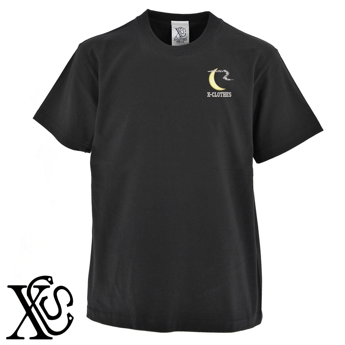 三日月2柄 刺繍 5.6oz 綿100% 半袖 Tシャツ メンズ レディース カットソー 大きいサイズあり【X-CLOTHES】オリジナル グッズ 刺繍 ワンポイント 雑貨【b 黒 紺 ブルー 赤 ワイン】【g 白 灰】 【9趣味料理-面白】