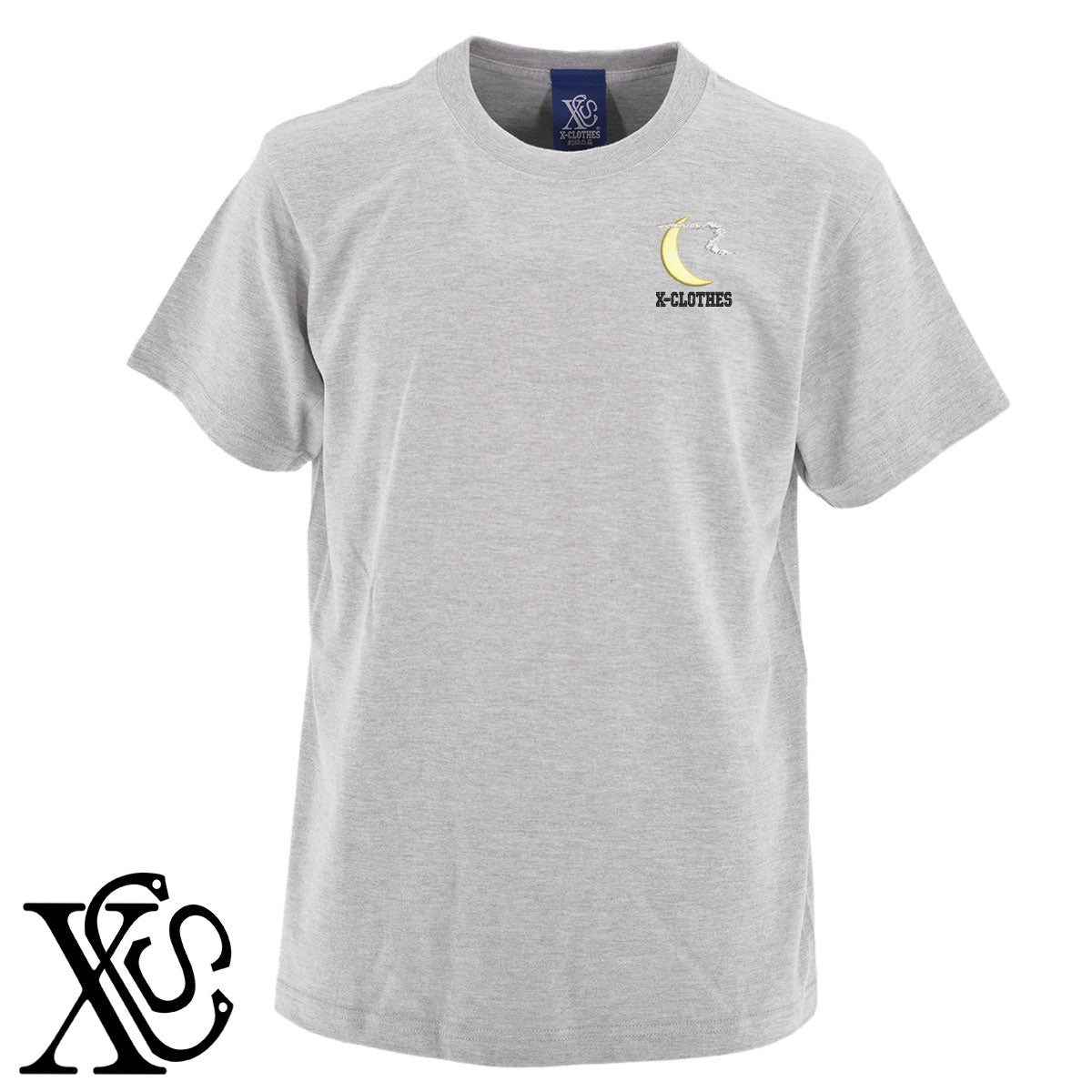 三日月2柄 刺繍 5.6oz 綿100% 半袖 Tシャツ メンズ レディース カットソー 大きいサイズあり【X-CLOTHES】オリジナル グッズ 刺繍 ワンポイント 雑貨【b 黒 紺 ブルー 赤 ワイン】【g 白 灰】 【9趣味料理-面白】