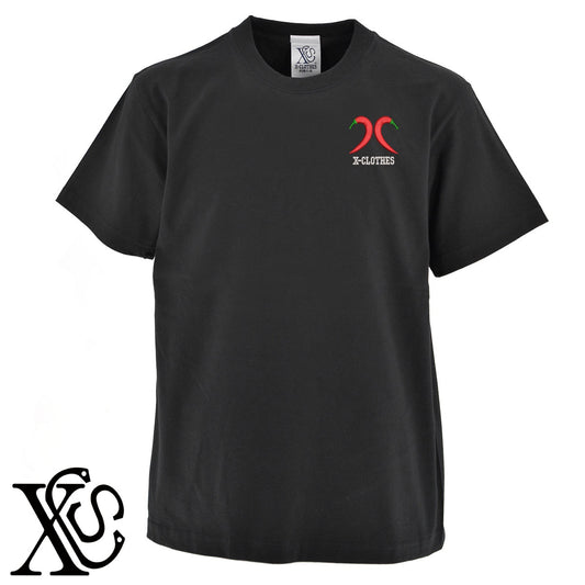 X唐辛子柄 刺繍 5.6oz 綿100% 半袖 Tシャツ メンズ レディース カットソー 大きいサイズあり【X-CLOTHES】オリジナル グッズ 刺繍 ワンポイント 雑貨【b 黒 紺 ブルー 赤 ワイン】【g 白 灰】 【9趣味料理-食べ物】