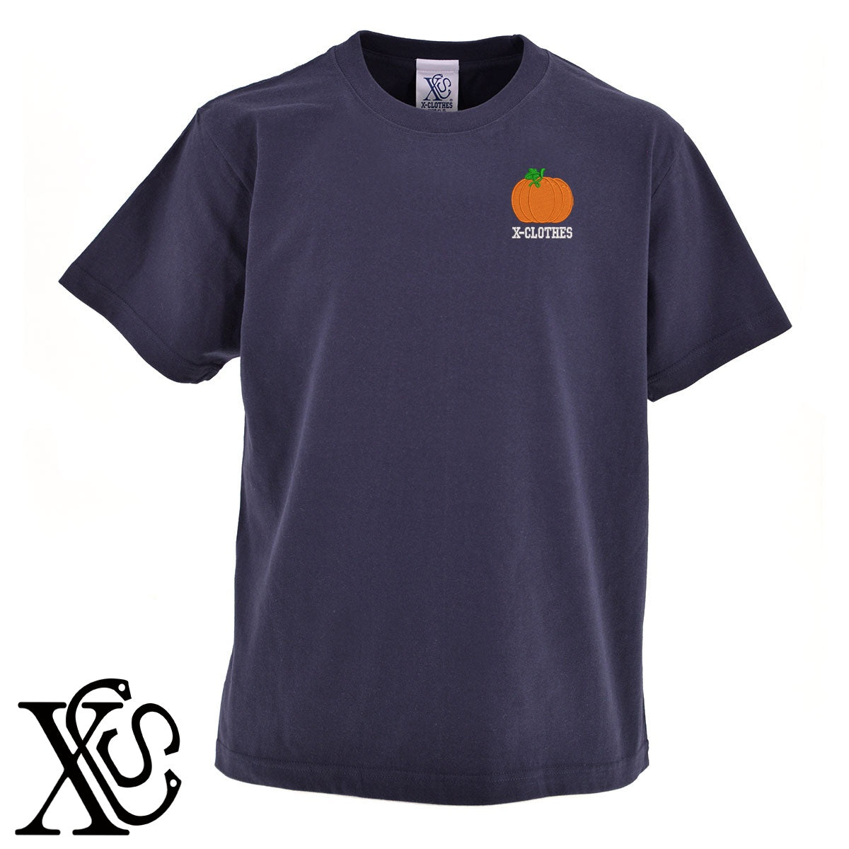 かぼちゃ2柄 刺繍 5.6oz 綿100% 半袖 Tシャツ メンズ レディース カットソー 大きいサイズあり【X-CLOTHES】オリジナル グッズ 刺繍 ワンポイント 雑貨【b 黒 紺 ブルー 赤 ワイン】【g 白 灰】 【9趣味料理-食べ物】