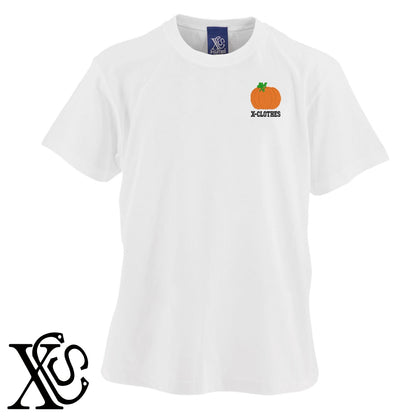 かぼちゃ2柄 刺繍 5.6oz 綿100% 半袖 Tシャツ メンズ レディース カットソー 大きいサイズあり【X-CLOTHES】オリジナル グッズ 刺繍 ワンポイント 雑貨【b 黒 紺 ブルー 赤 ワイン】【g 白 灰】 【9趣味料理-食べ物】