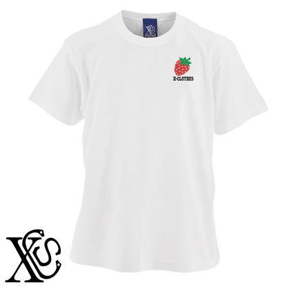 イチゴ3柄 刺繍 5.6oz 綿100% 半袖 Tシャツ メンズ レディース カットソー 大きいサイズあり【X-CLOTHES】オリジナル グッズ 刺繍 ワンポイント 雑貨【b 黒 紺 ブルー 赤 ワイン】【g 白 灰】 【9趣味料理-食べ物】
