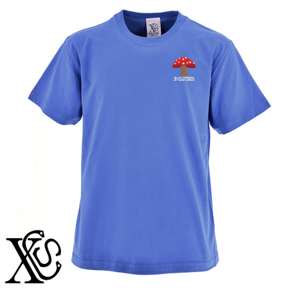 キノコ2柄 刺繍 5.6oz 綿100% 半袖 Tシャツ メンズ レディース カットソー 大きいサイズあり【X-CLOTHES】オリジナル グッズ 刺繍 ワンポイント 雑貨【b 黒 紺 ブルー 赤 ワイン】【g 白 灰】 【9趣味料理-食べ物】