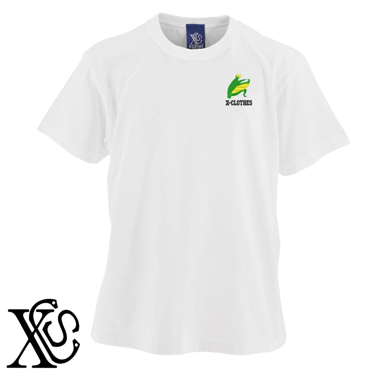 トウモロコシ2柄 刺繍 5.6oz 綿100% 半袖 Tシャツ メンズ レディース カットソー 大きいサイズあり【X-CLOTHES】オリジナル グッズ 刺繍 ワンポイント 雑貨【b 黒 紺 ブルー 赤 ワイン】【g 白 灰】 【9趣味料理-食べ物】