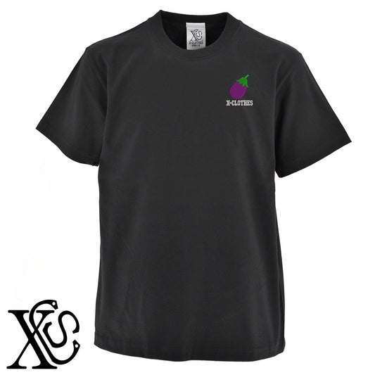 ナス2柄 刺繍 5.6oz 綿100% 半袖 Tシャツ メンズ レディース カットソー 大きいサイズあり【X-CLOTHES】オリジナル グッズ 刺繍 ワンポイント 雑貨【b 黒 紺 ブルー 赤 ワイン】【g 白 灰】 【9趣味料理-食べ物】