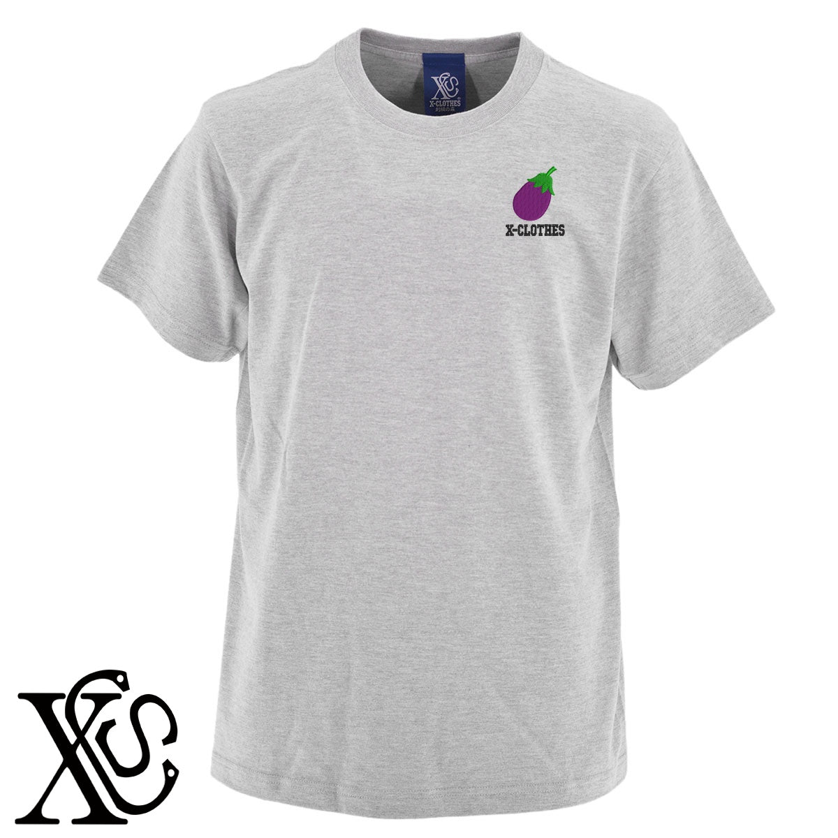 ナス2柄 刺繍 5.6oz 綿100% 半袖 Tシャツ メンズ レディース カットソー 大きいサイズあり【X-CLOTHES】オリジナル グッズ 刺繍 ワンポイント 雑貨【b 黒 紺 ブルー 赤 ワイン】【g 白 灰】 【9趣味料理-食べ物】