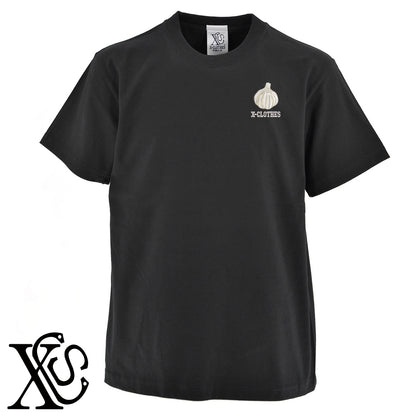 ニンニク3柄 刺繍 5.6oz 綿100% 半袖 Tシャツ メンズ レディース カットソー 大きいサイズあり【X-CLOTHES】オリジナル グッズ 刺繍 ワンポイント 雑貨【b 黒 紺 ブルー 赤 ワイン】【g 白 灰】 【9趣味料理-食べ物】