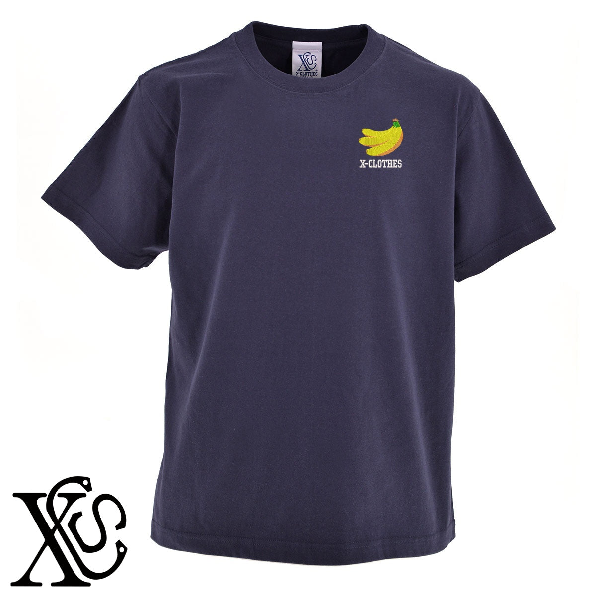 バナナ2柄 刺繍 5.6oz 綿100% 半袖 Tシャツ メンズ レディース カットソー 大きいサイズあり【X-CLOTHES】オリジナル グッズ 刺繍 ワンポイント 雑貨【b 黒 紺 ブルー 赤 ワイン】【g 白 灰】 【9趣味料理-食べ物】