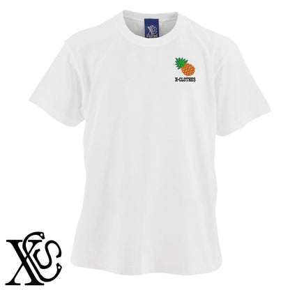 パイナップル3柄 刺繍 5.6oz 綿100% 半袖 Tシャツ メンズ レディース カットソー 大きいサイズあり【X-CLOTHES】オリジナル グッズ 刺繍 ワンポイント 雑貨【b 黒 紺 ブルー 赤 ワイン】【g 白 灰】 【9趣味料理-食べ物】