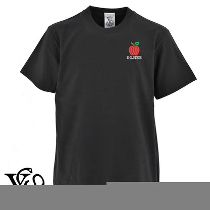 リンゴ2柄 刺繍 5.6oz 綿100% 半袖 Tシャツ メンズ レディース カットソー 大きいサイズあり【X-CLOTHES】オリジナル グッズ 刺繍 ワンポイント 雑貨【b 黒 紺 ブルー 赤 ワイン】【g 白 灰】 【9趣味料理-食べ物】