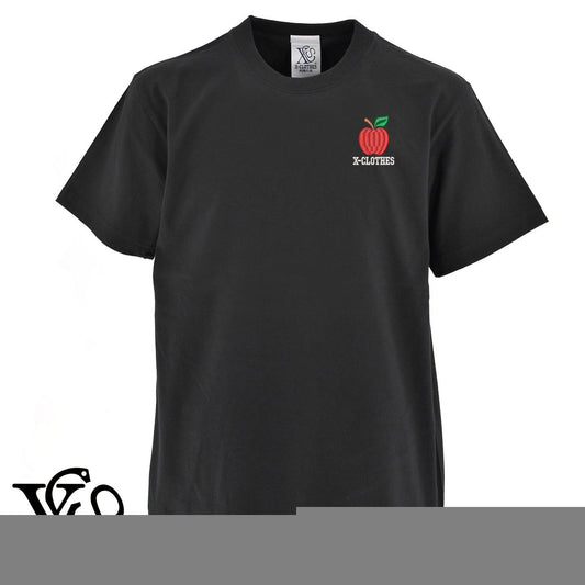 リンゴ2柄 刺繍 5.6oz 綿100% 半袖 Tシャツ メンズ レディース カットソー 大きいサイズあり【X-CLOTHES】オリジナル グッズ 刺繍 ワンポイント 雑貨【b 黒 紺 ブルー 赤 ワイン】【g 白 灰】 【9趣味料理-食べ物】